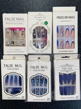 Mix of Blue Nude Press-On Nail Sets - 6 Pack charms rhinestones nail manicure